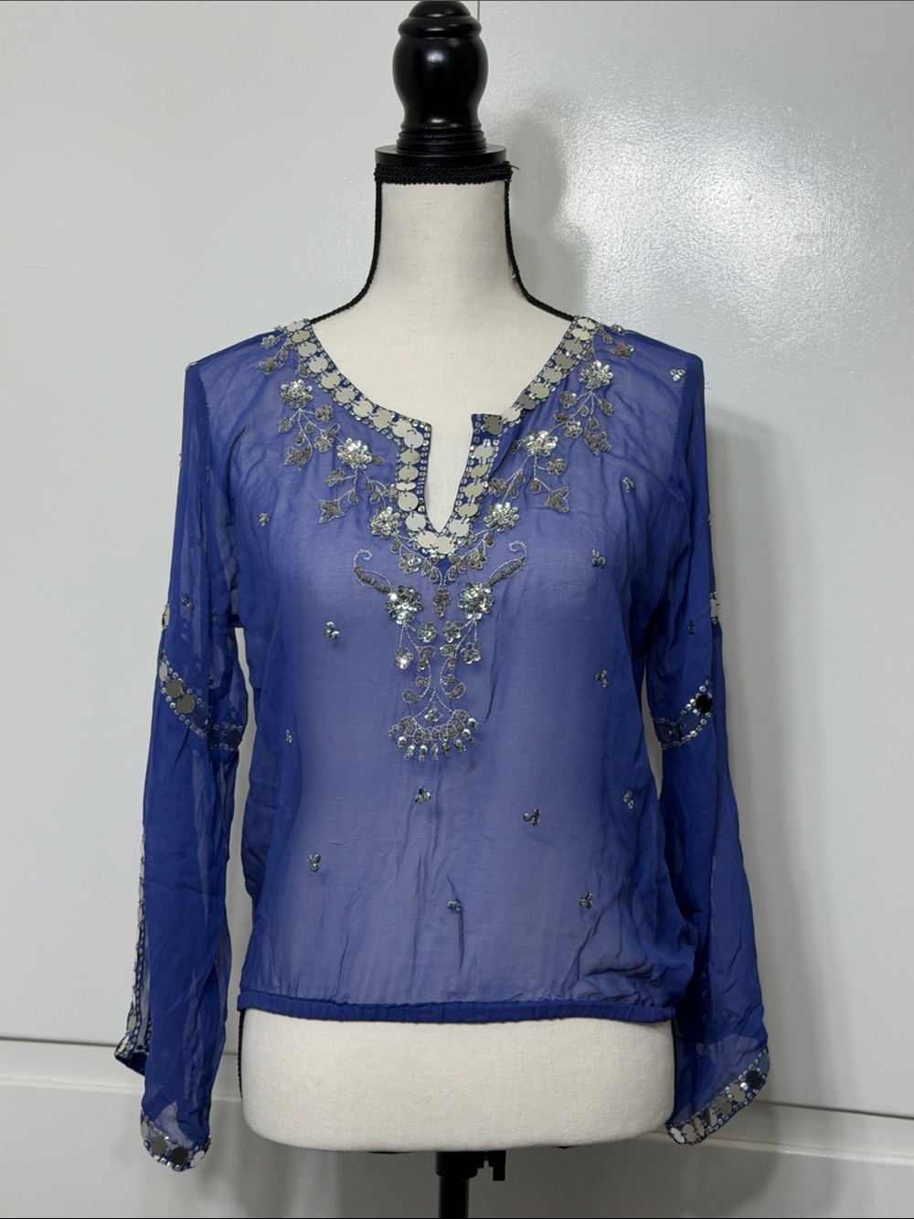 Vintage WD-NY Sheer Blouse with Sequins 100% Silk